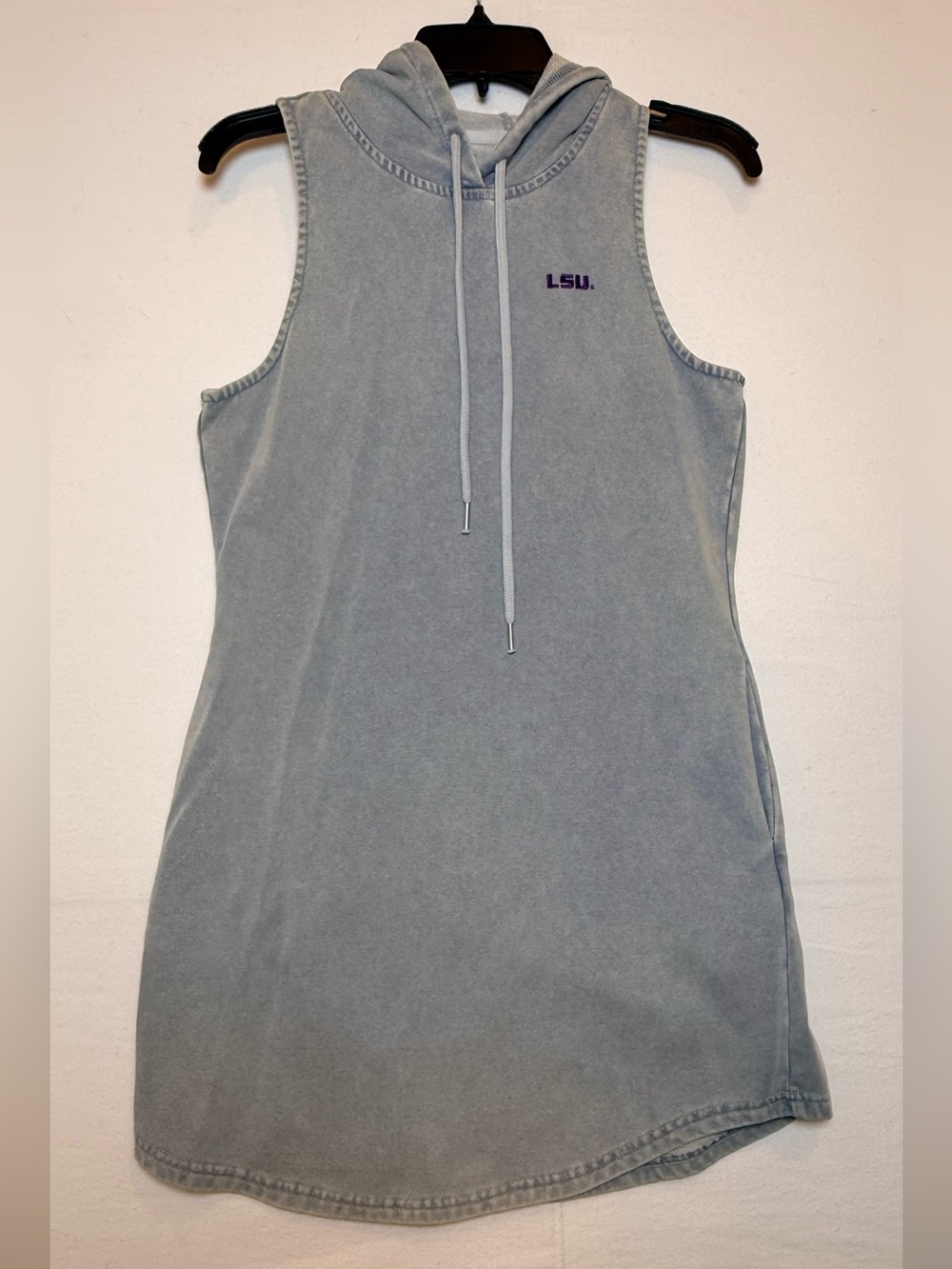 Flag & Anthem LSU SHIRLEY HOODED MINI DRESS in washed light blue
